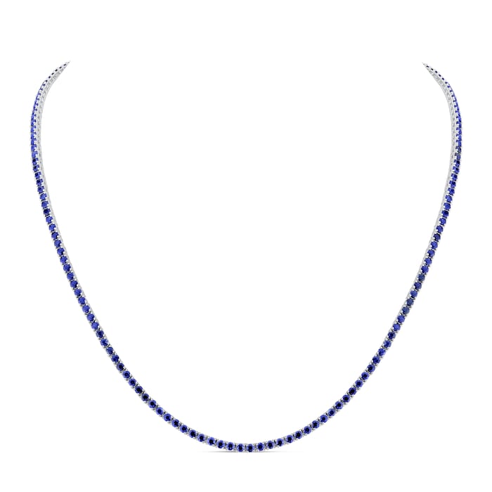 WOS 18K White Gold Blue Sapphire Tennis Necklace