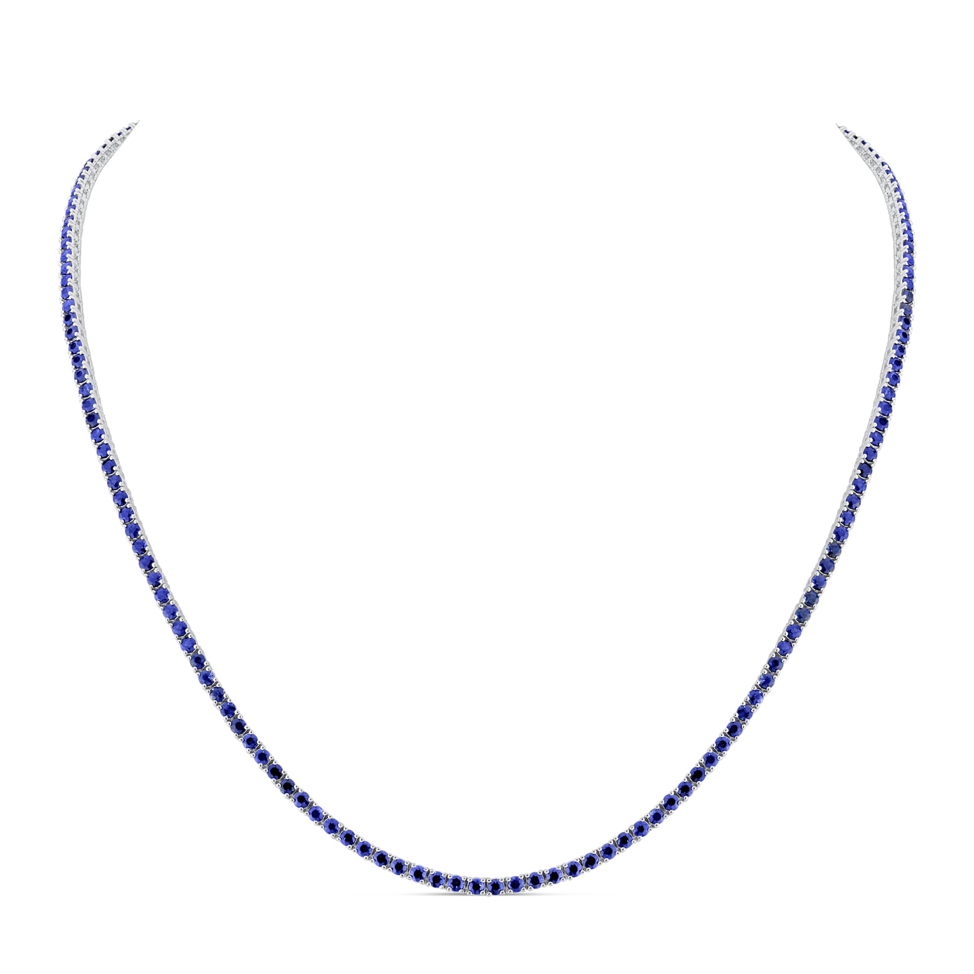WOS 18K White Gold Blue Sapphire Tennis Necklace WOS 18K White Gold Blue Sapphire Tennis Necklace