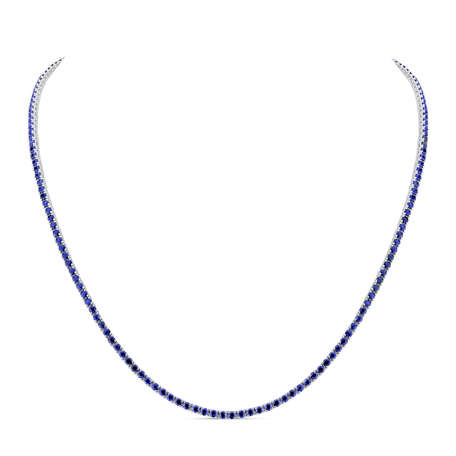 WOS 18K White Gold Blue Sapphire Tennis Necklace