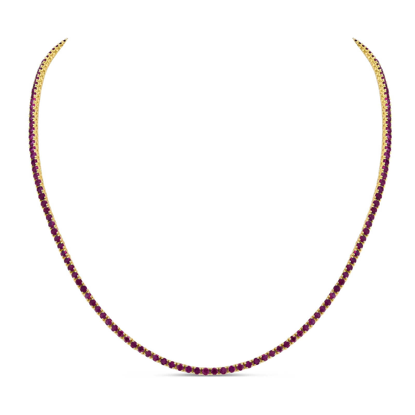 WOS 18K Yellow Gold Ruby Tennis Necklace