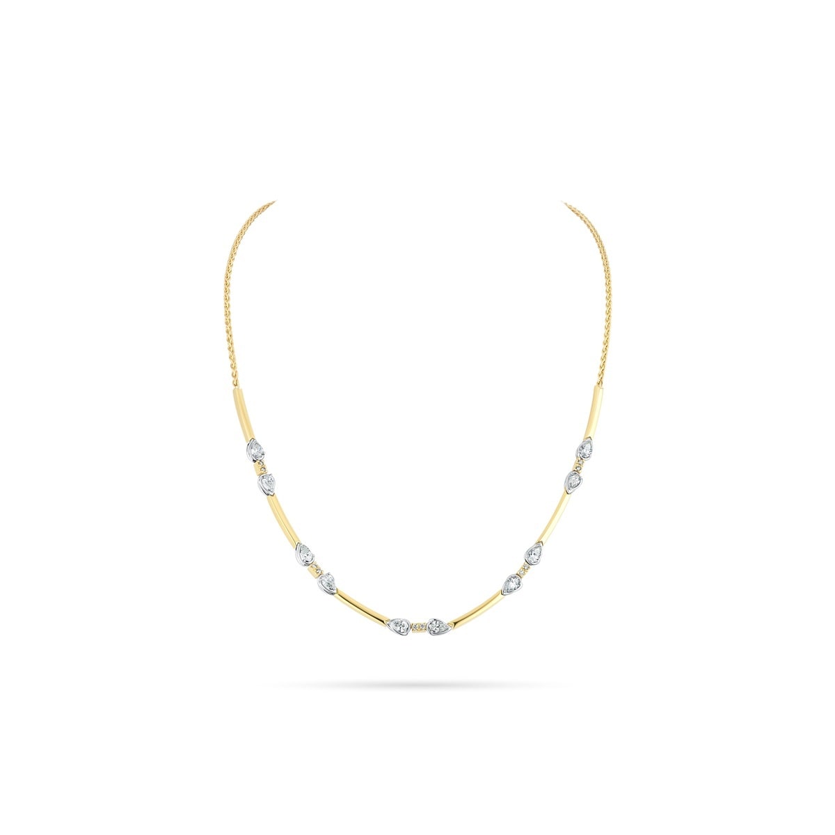WOS 18K Yellow Gold Pear Shaped Diamond Station Necklace