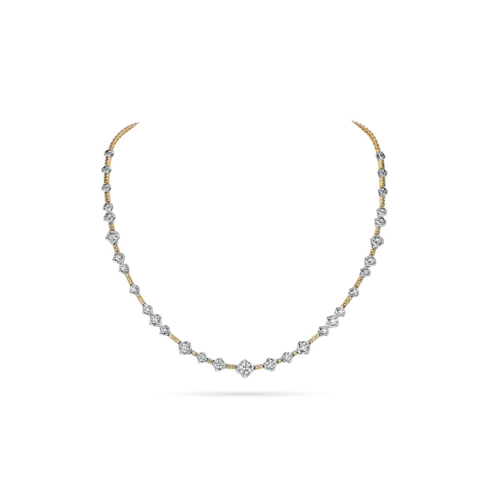 WOS 18K Yellow & White Gold Gold Round Brilliant Cut Diamond Necklace