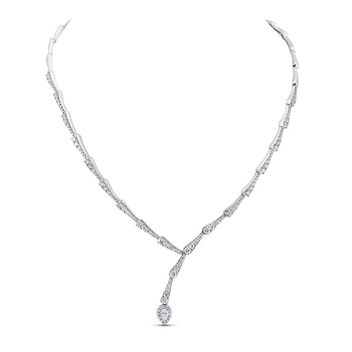 18K White Gold 1.32cttw Pear & Round Brilliant Cut Diamond Choker Necklace