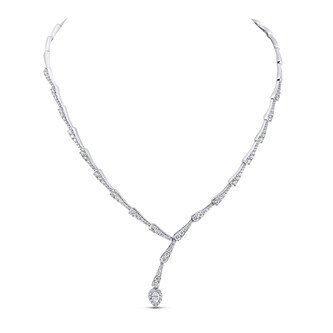  18K White Gold 1.32cttw Pear & Round Brilliant Cut Diamond Choker Necklace