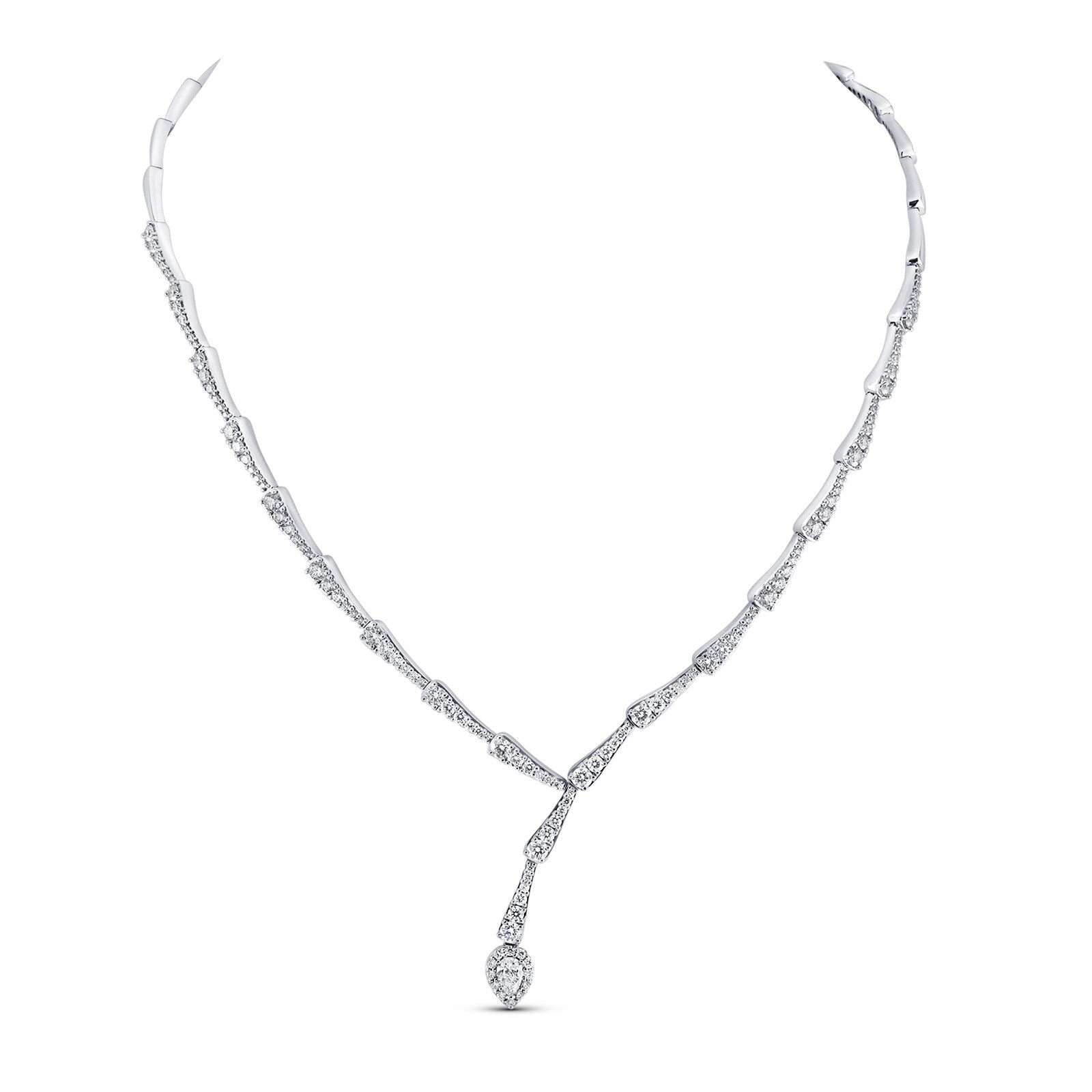 18K White Gold 1.32cttw Pear & Round Brilliant Cut Diamond Choker Necklace