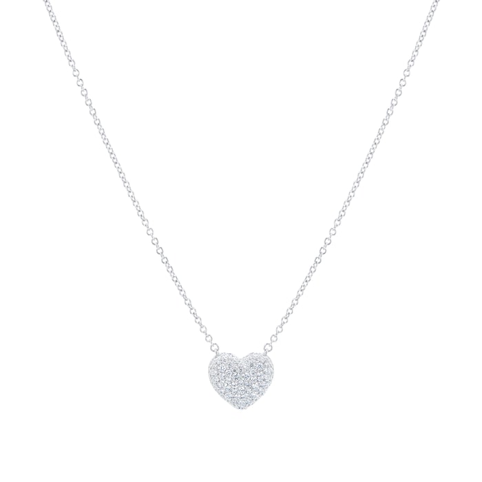 Authentic! Cartier 18K White Gold Diamond Paved Heart Pendant Necklace