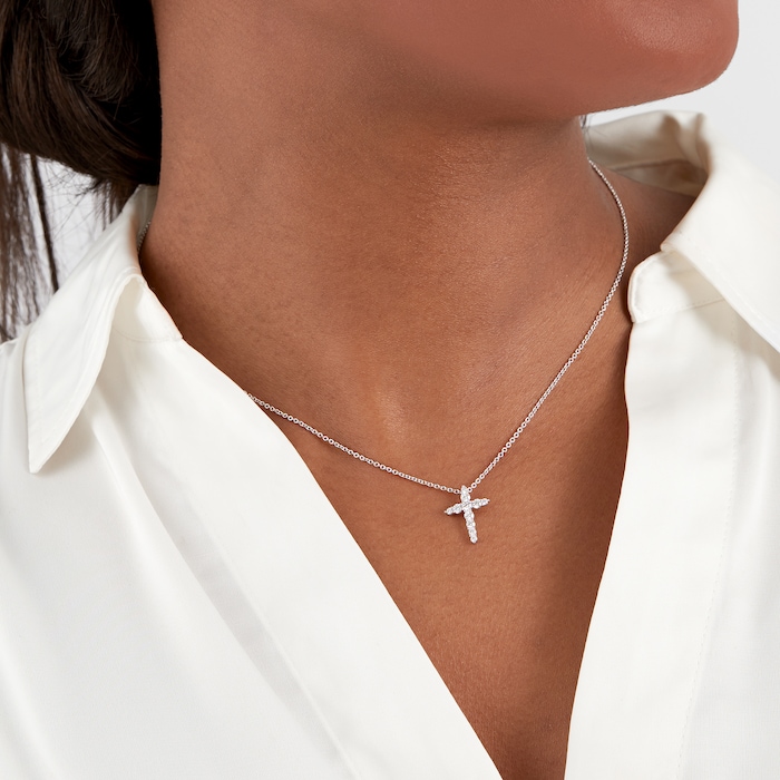 Mayors 18k White Gold 0.39ct Cross Pendant