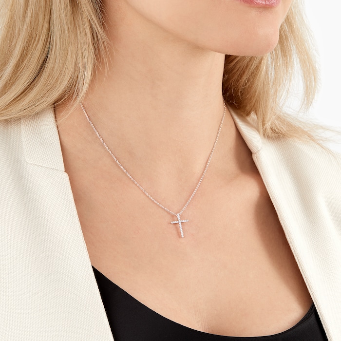 Mayors 18k White Gold 0.18cttw Cross Pendant