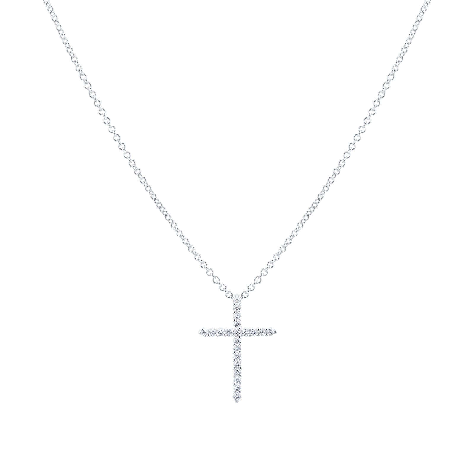 18k solid white gold chain necklace & cross pendant  #3920  h3jewels 5.00 gram 