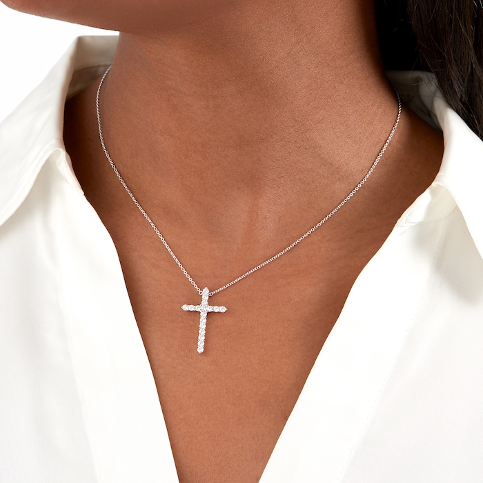 Mayors 18k White Gold 0.95ct Large Cross Pendant