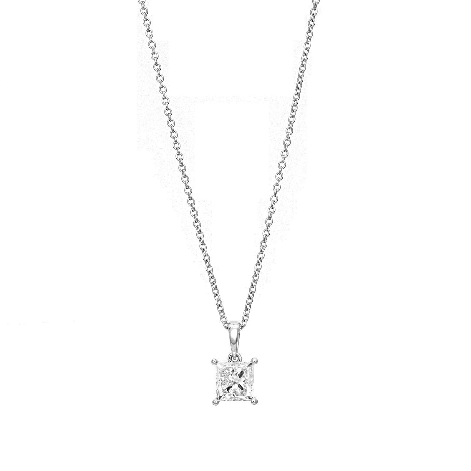 Mayors 18ct White Gold 1.50ct Princess Cut Classic Pendant
