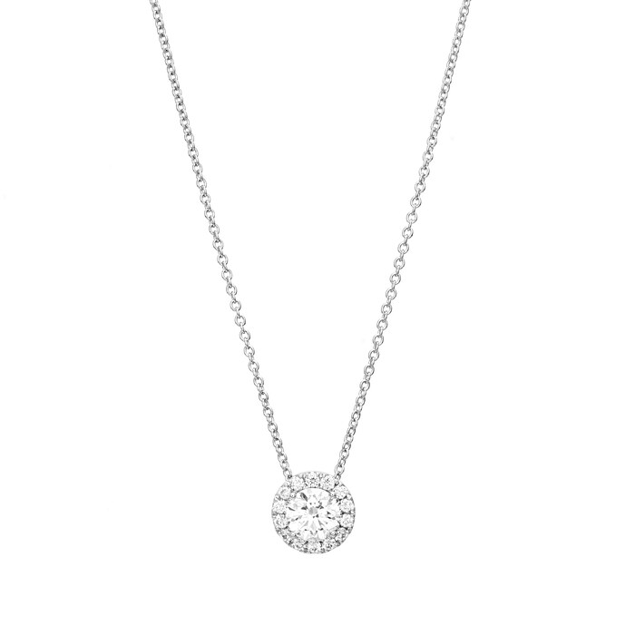 MAYORS 18k White Gold 0.98cttw Round Single Halo Diamond Pendant