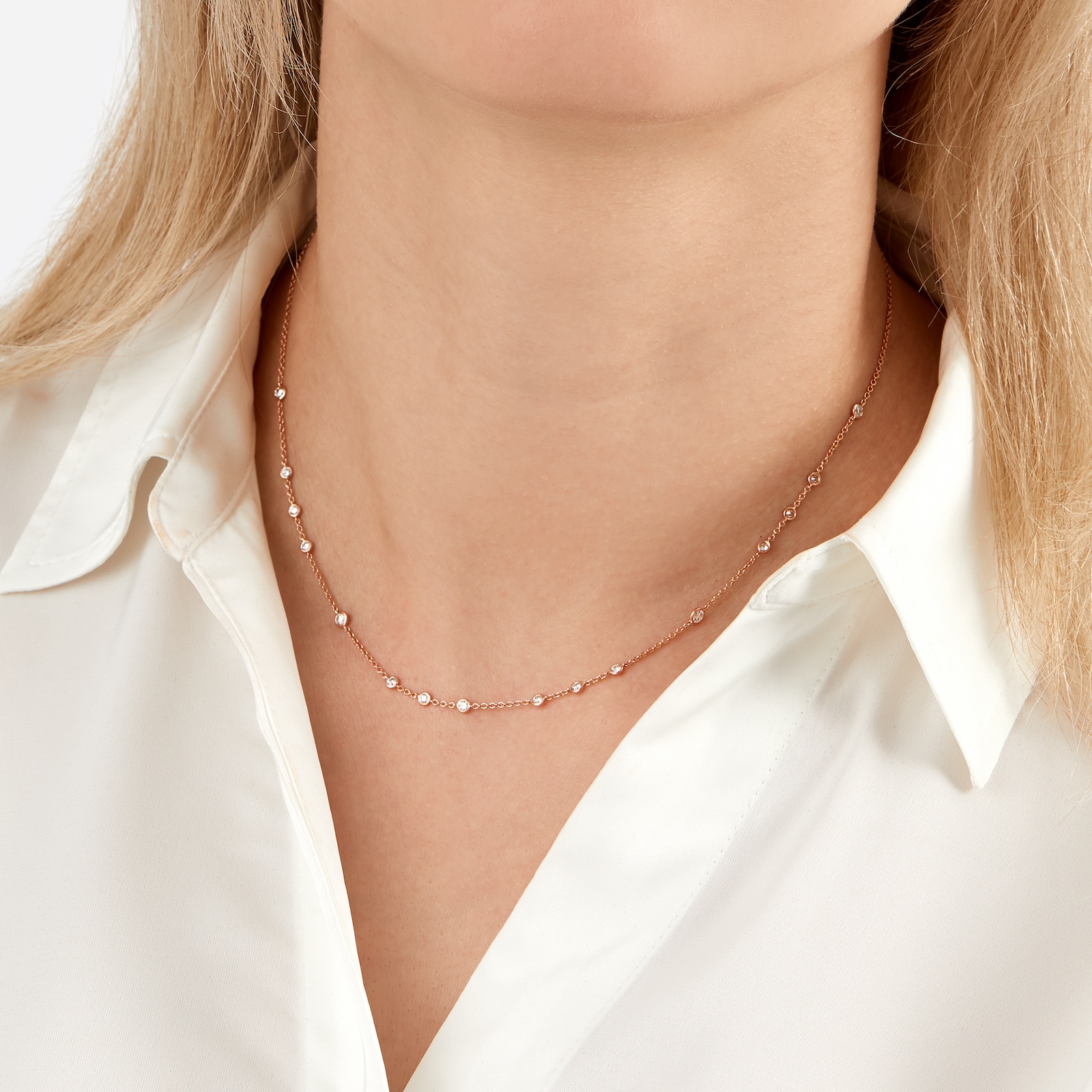 Mayors 18k Rose Gold 0.72cttw Bezel Set Diamond Station Necklace