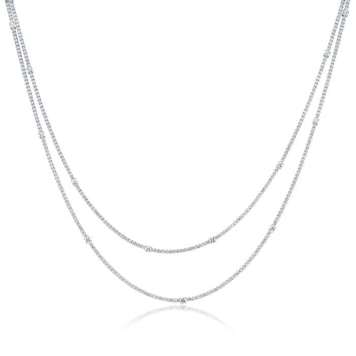 Mayors 18k White Gold 12.80cttw Diamond 2 Row Station Necklace