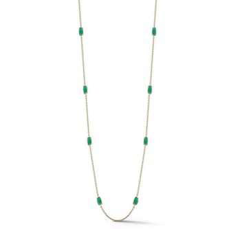 Betteridge 18k Yellow Gold Elongated Cushion Cut Green Agate Station Necklace 36"
