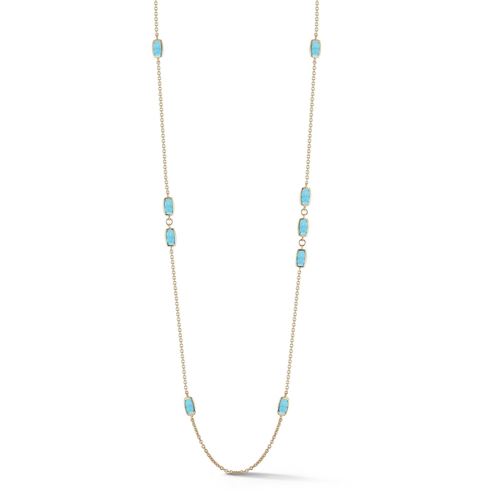 Betteridge 18k Yellow Gold Elongated Cushion Cut Blue Topaz Station Necklace 36"