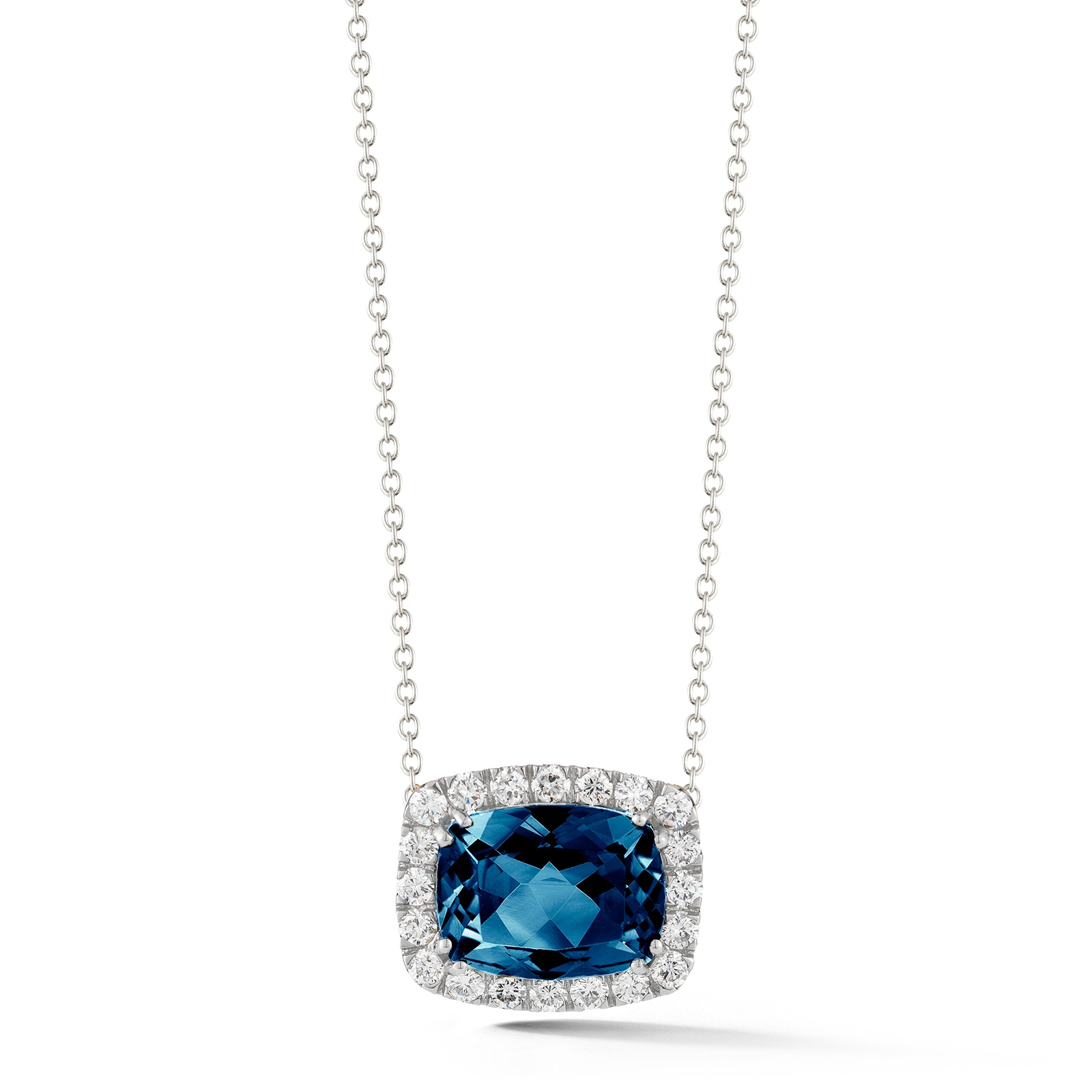 Betteridge 18k White Gold 7.52cttw London Blue Topaz and 0.91cttw Diamond Halo Pendant