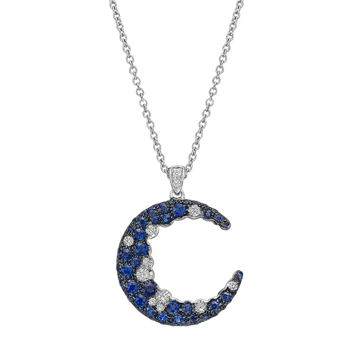 Betteridge 18k White Gold 1.28cttw Sapphire and 0.24cttw Diamond Crescent Moon Pendant