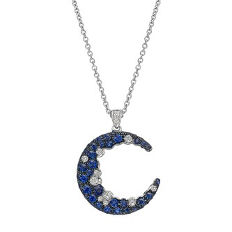 Betteridge 18k White Gold 1.28cttw Sapphire and 0.24cttw Diamond Crescent Moon Pendant