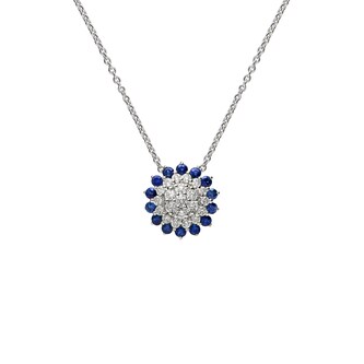 Betteridge 18k White Gold 0.42cttw Diamond and 0.62cttw Sapphire Sunflower Pendant