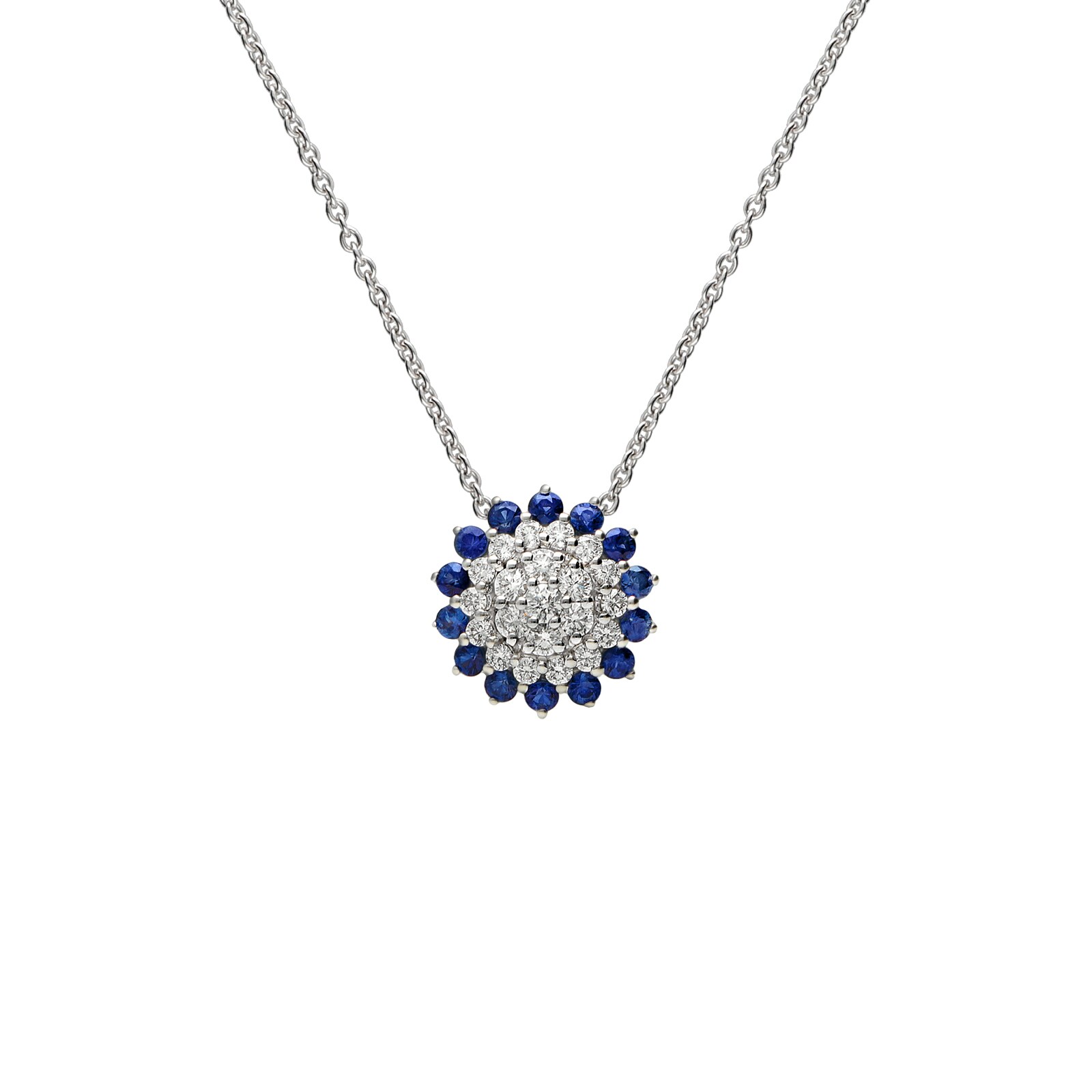Betteridge 18k White Gold 0.42cttw Diamond and 0.62cttw Sapphire Sunflower Pendant
