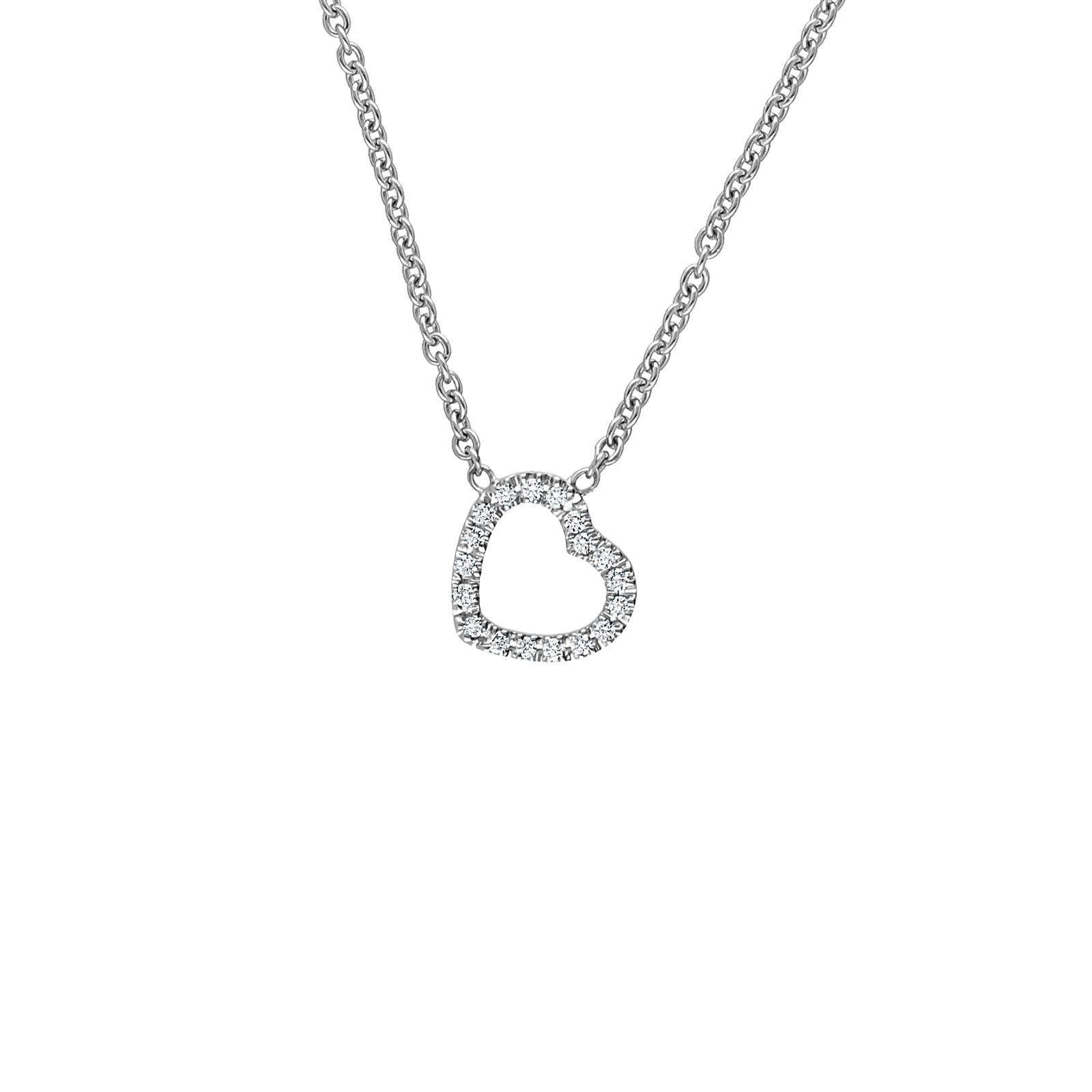 Betteridge 18k White Gold 0.27cttw Diamond Skewed Open Heart Pendant 17"