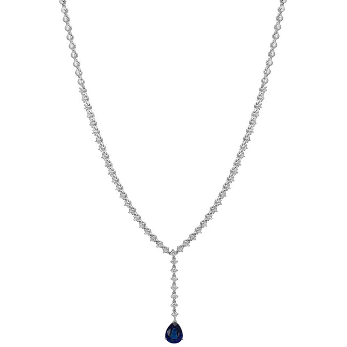 Betteridge 18k White Gold 2.05cttw Diamond and 2.34cttw Sapphire 'Y' Drop Necklace