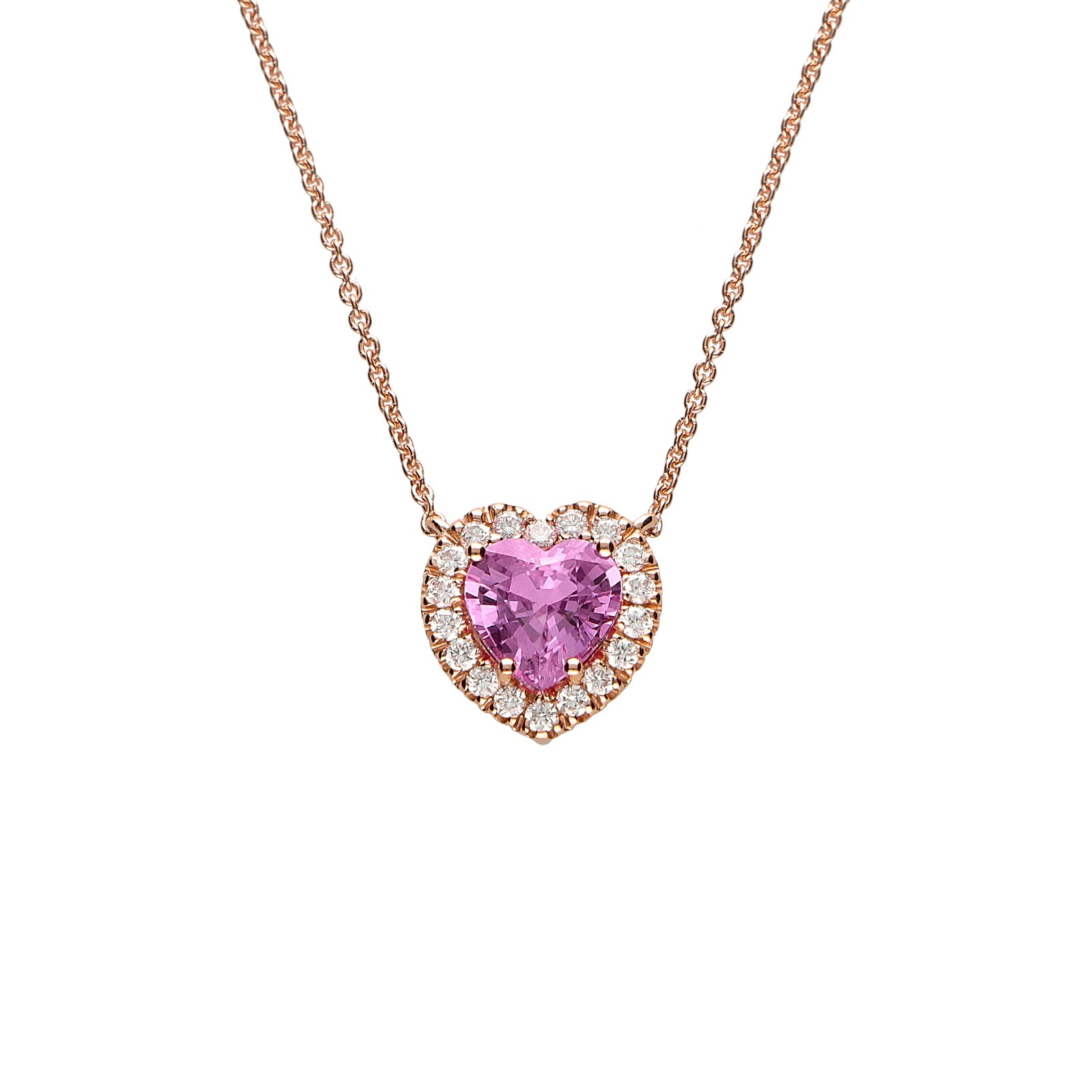 Betteridge 18k Rose Gold 0.16cttw Diamond and 0.94cttw Pink Sapphire Heart Pendant