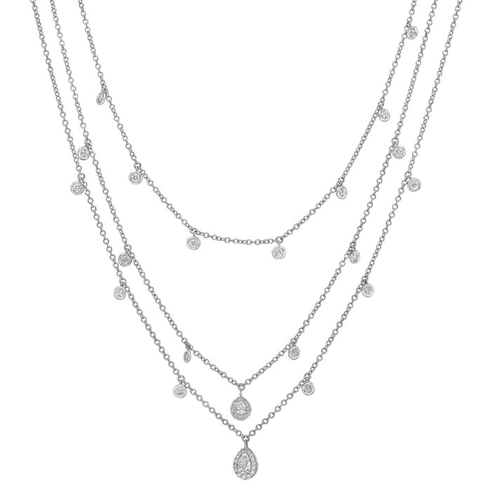 Leo Pizzo 18k White Gold 1.20cttw Diamond Drop 3 Chain Necklace