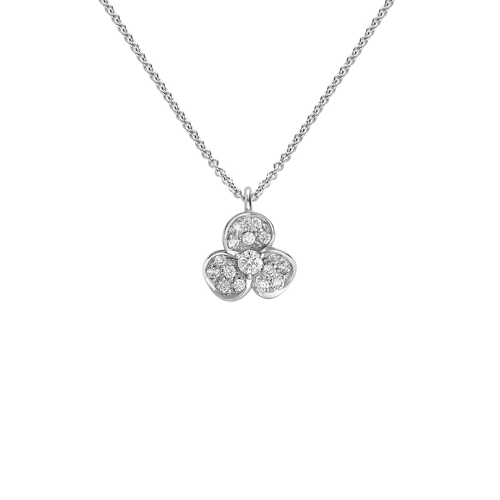 Betteridge 18k White Gold 0.17cttw Diamond 9mm 3 Petal Flower Pendant
