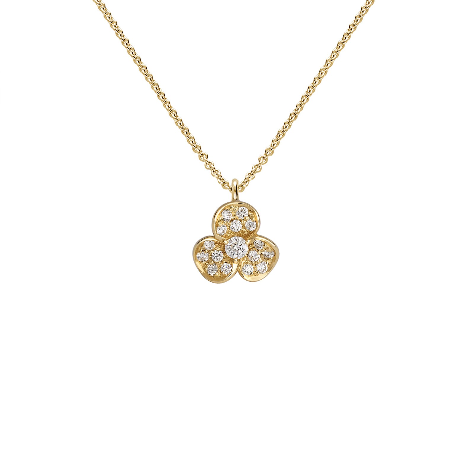 Betteridge 18k Yellow Gold 0.17cttw Diamond 9mm 3 Petal Flower Pendant