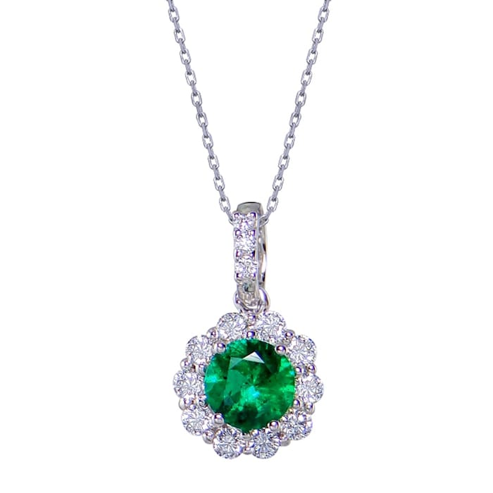 Uneek 18k White Gold 0.34cttw Emerald and 0.24cttw Diamond Cluster Pendant 18"