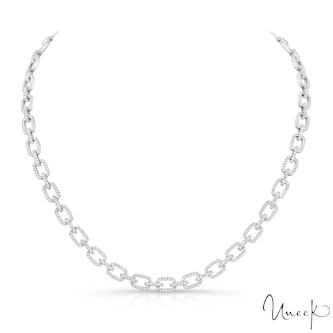 Uneek 18k White Gold 3.16cttw Pave Diamond Cushion Link Necklace 16"