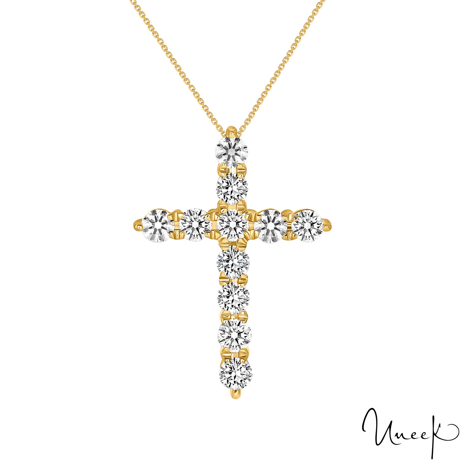 Uneek 18k Yellow Gold 0.50cttw Diamond Cross Pendant 18"