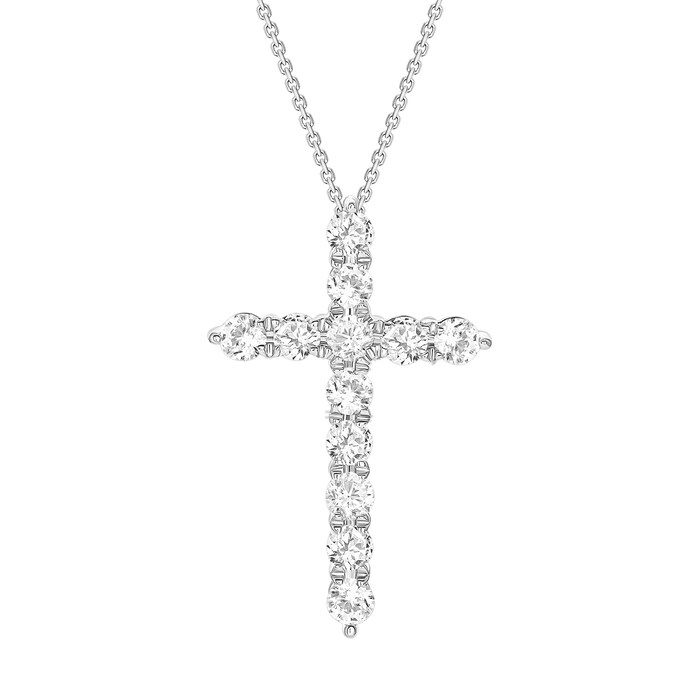 Uneek 18k White Gold 1.00cttw Diamond Cross Pendant 17"