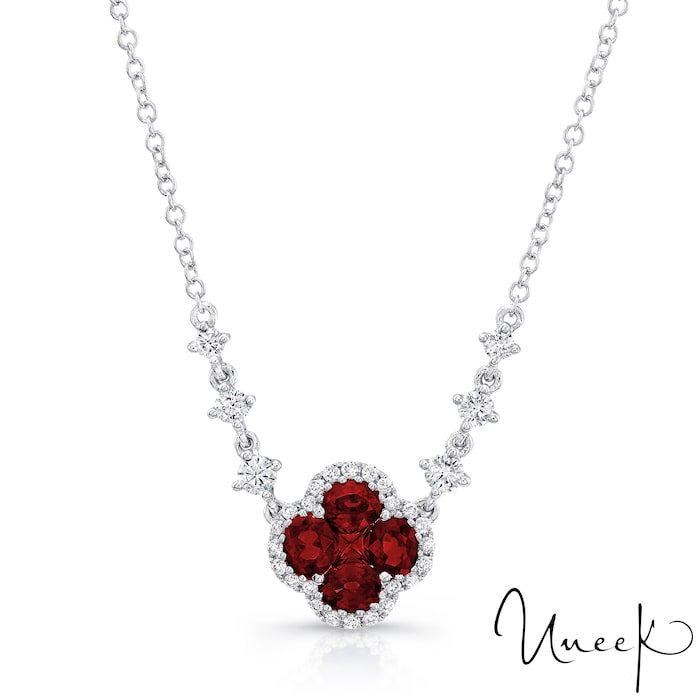 Uneek 18k White Gold 0.92cttw Ruby and 0.36cttw Diamond Halo Pendant