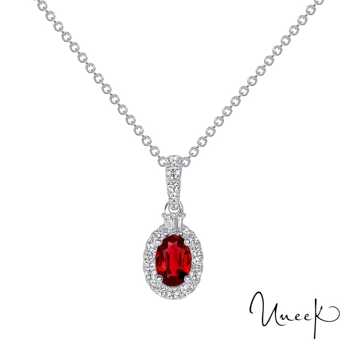 UNEEK 18k White Gold 0.51cttw Ruby and 0.17cttw Diamond Cluster Pendant
