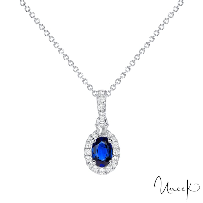 Uneek 18k White Gold 0.62cttw Sapphire and 0.18cttw Diamond Cluster Pendant