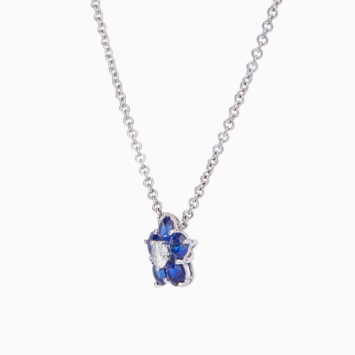 Uneek 18k White Gold 0.70cttw Sapphire and 0.10cttw Diamond Cluster Astra Pendant