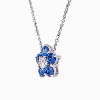 Uneek 18k White Gold 1.55cttw Sapphire and 0.25cttw Diamond Cluster Astra Pendant