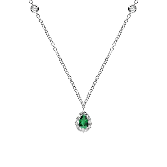 Betteridge 18k White Gold 0.32cttw Emerald and 0.38cttw Diamond Drop Pendant