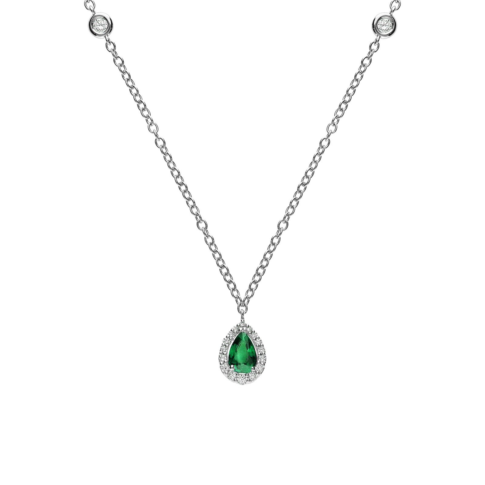 Betteridge 18k White Gold 0.32cttw Emerald and 0.38cttw Diamond Drop Pendant