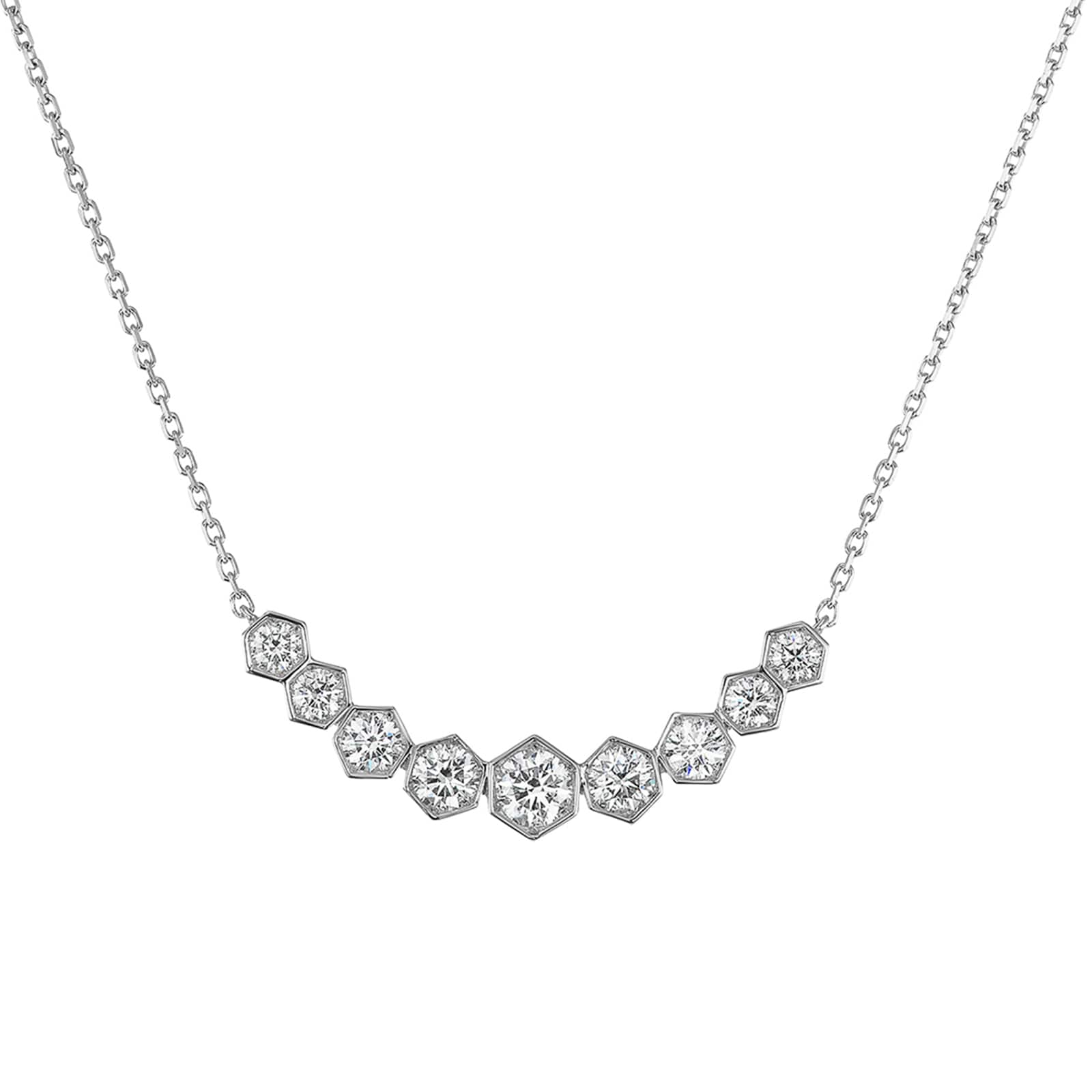 Mayors 18K White Gold 0.82ctw Diamond Graduated Hexagon Bezel Pendant