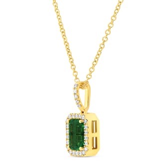 WOS 18K Yellow Gold Emerald & Diamond Pendant Necklace