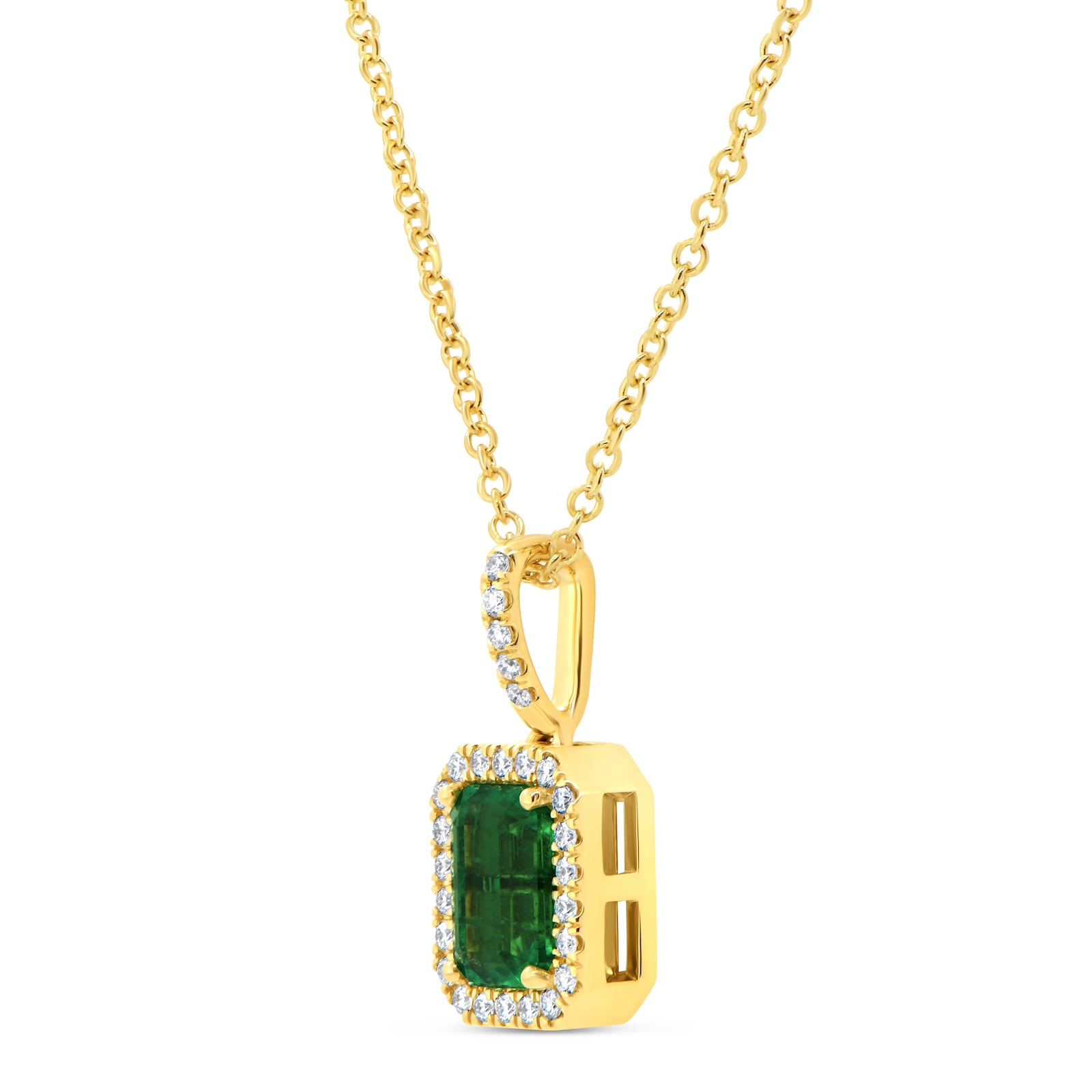 WOS 18K Yellow Gold Emerald & Diamond Pendant Necklace