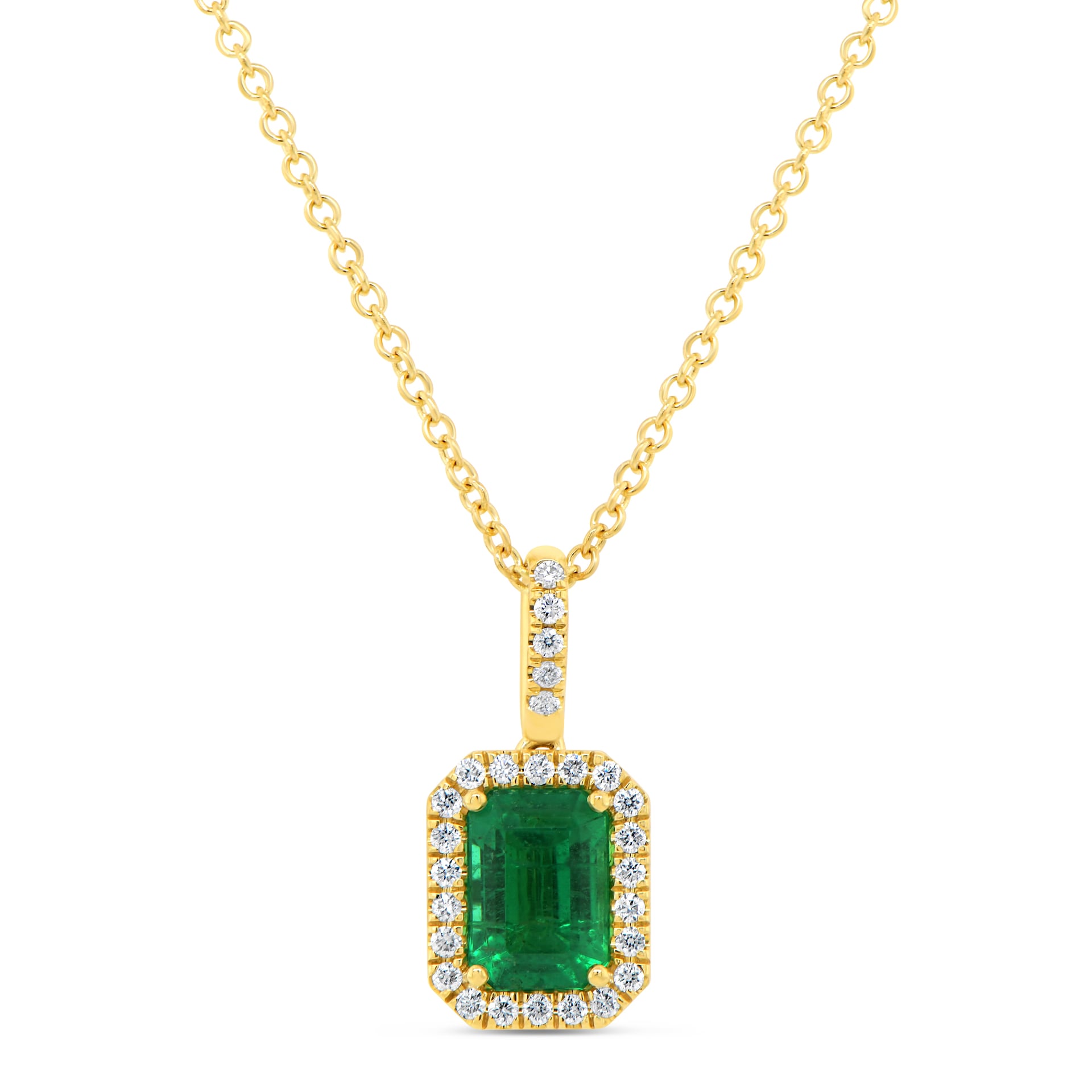 WOS 18K Yellow Gold Emerald & Diamond Pendant Necklace WOS 18K Yellow Gold Emerald & Diamond Pendant Necklace