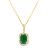 WOS 18K Yellow Gold Emerald & Diamond Pendant Necklace