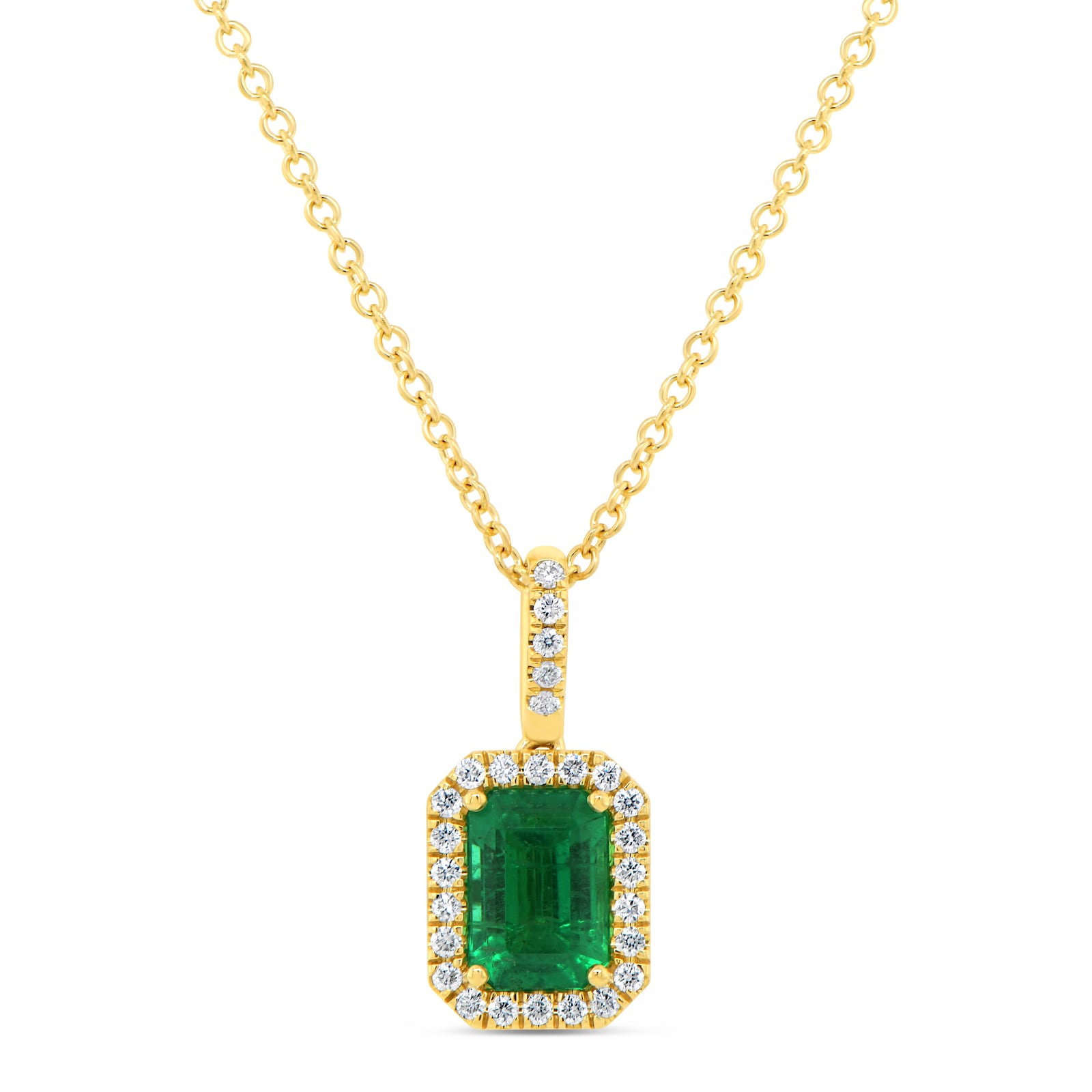WOS 18K Yellow Gold Emerald & Diamond Pendant Necklace