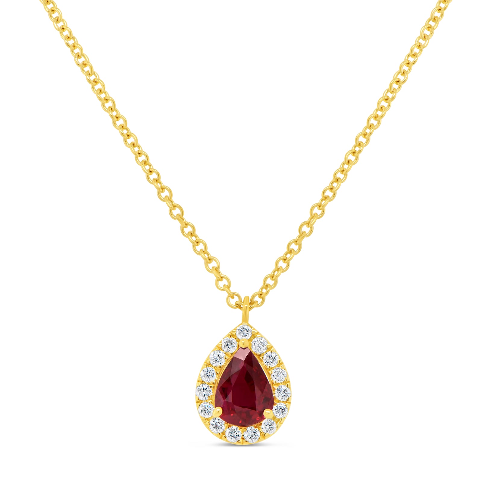 WOS 18K Yellow Gold Ruby & Diamond Pendant Necklace