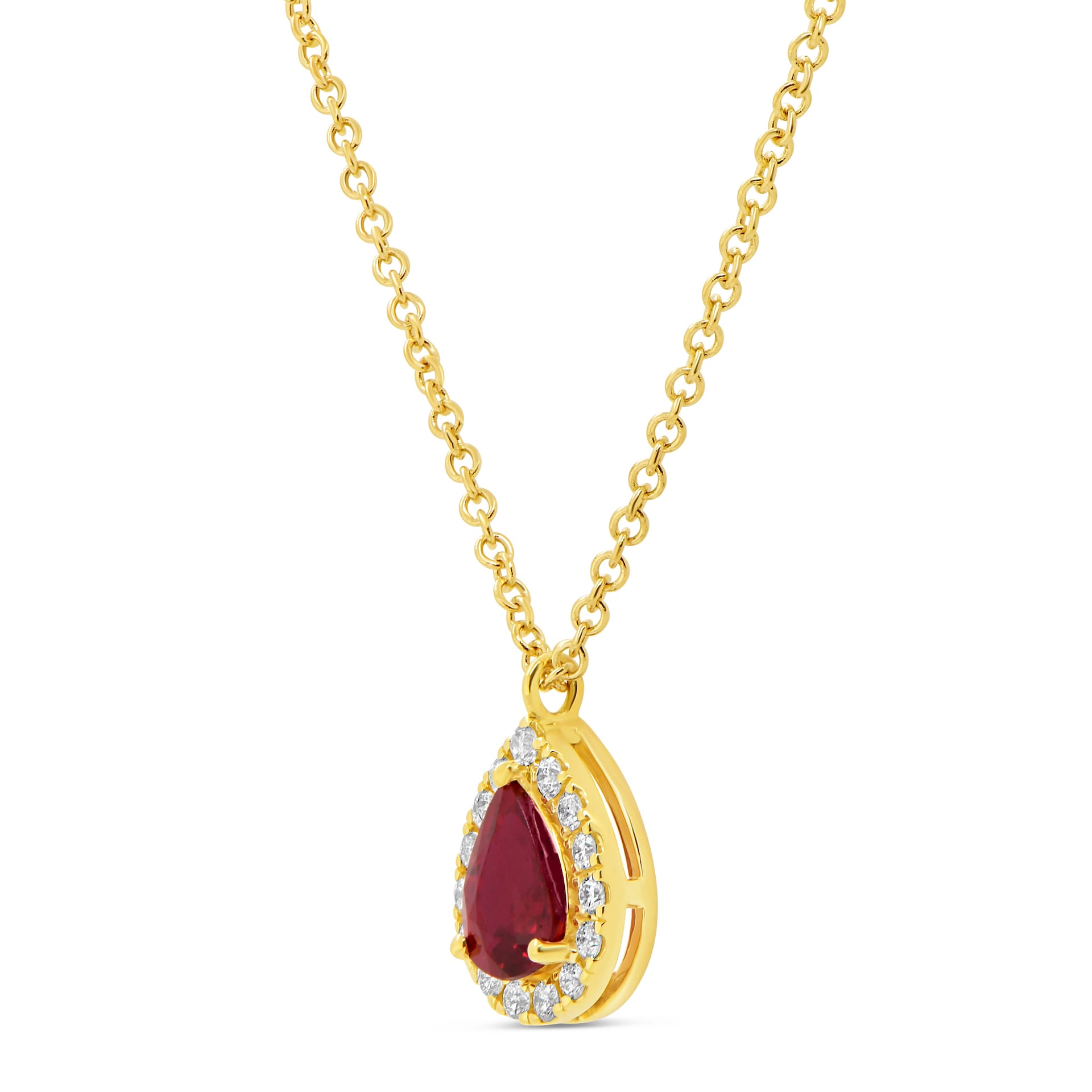 WOS 18K Yellow Gold Ruby & Diamond Pendant Necklace WOS 18K Yellow Gold Ruby & Diamond Pendant Necklace